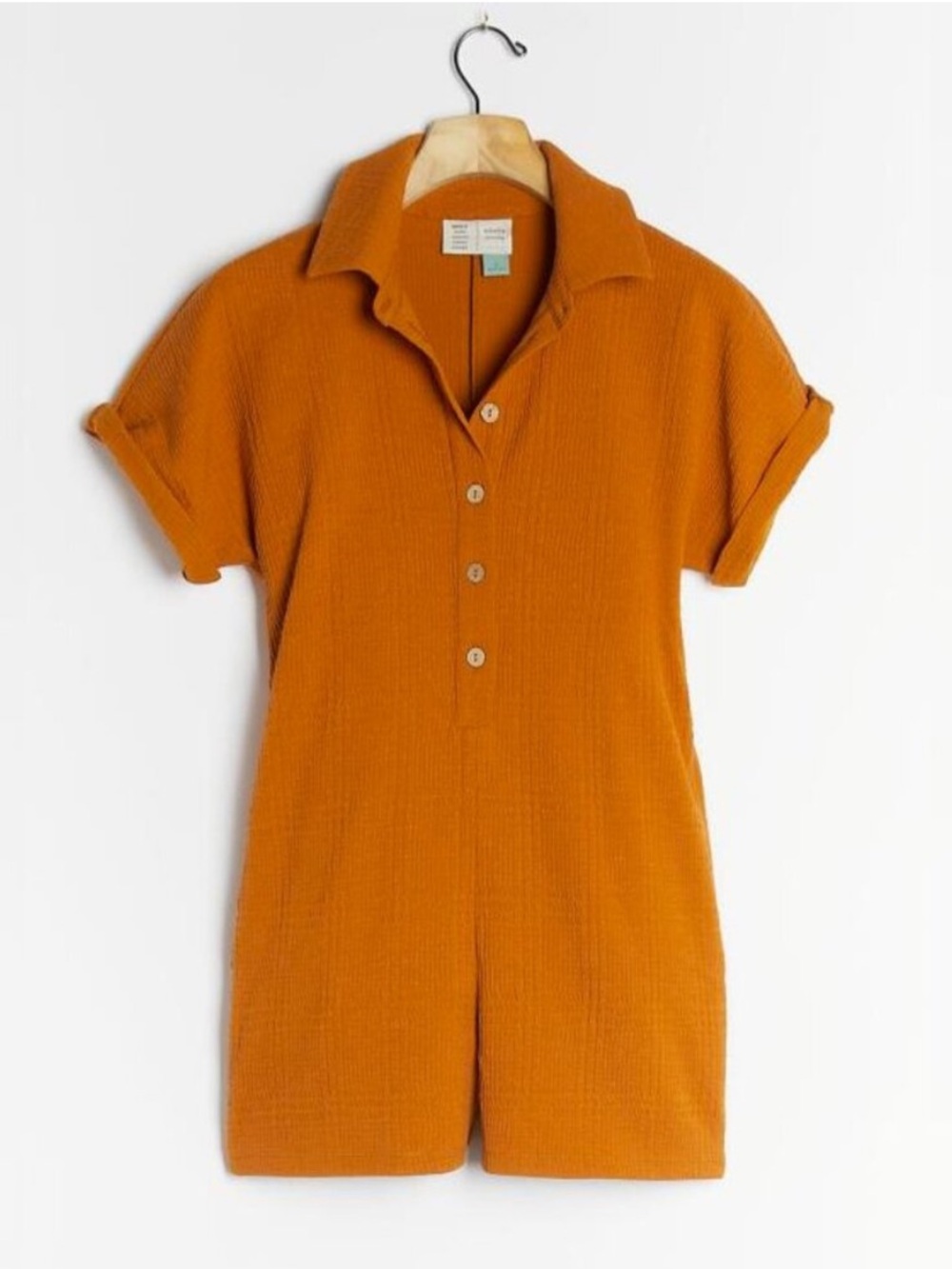 Aritzia Saturday Sunday orange/yellow collared button up romper